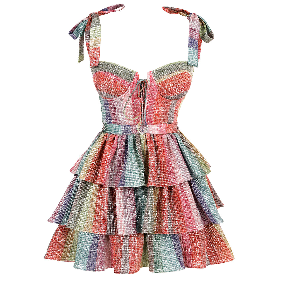 LILY ROSE IN RAINBOW WAVES mini elbise, yaz etkinlikleri için ideal şık bir seçim.